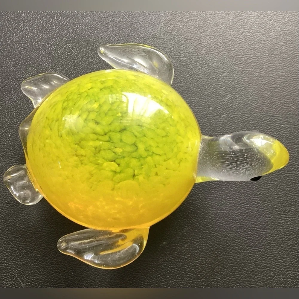 MURANO Style art glass turtle paperweight figurine yellow